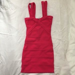 Double strapped pink bandage bodycon dress -small